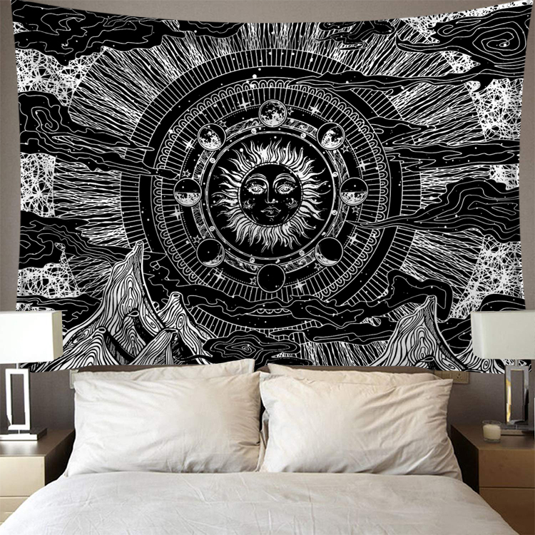 Foreign trade export black and white skeleton Bohemia Sun wall decoration tapestry hanging cloth background bedroom bedside painting