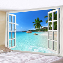 Windows natural scenery beach oversized wall cloth decorative tapestry live background cloth bedside bedroom shade cloth