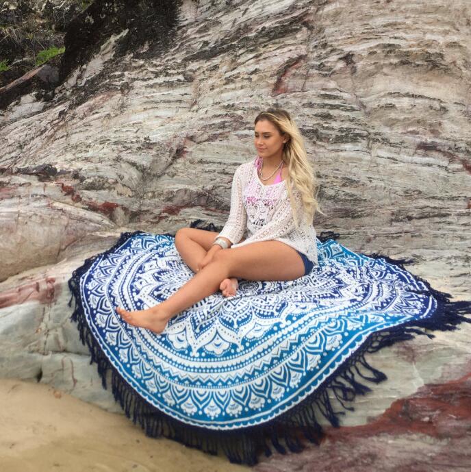 European and American round beach towels with stream Su printed beach swimming wrap towel sunscreen Shoulder Meal Cushion Table Cushion Sofa Towels