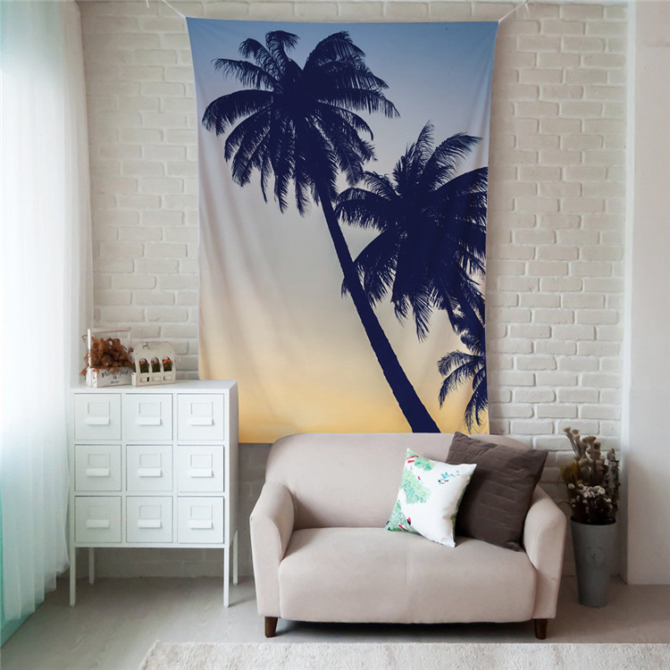 Nhiệt đới màu xanh lá cây Coco Trang trí tường Rèm treo đầu giường Tấm thảm tường Chăn Nền Vải Khăn trải bàn Sofa 	thảm treo tường 3d