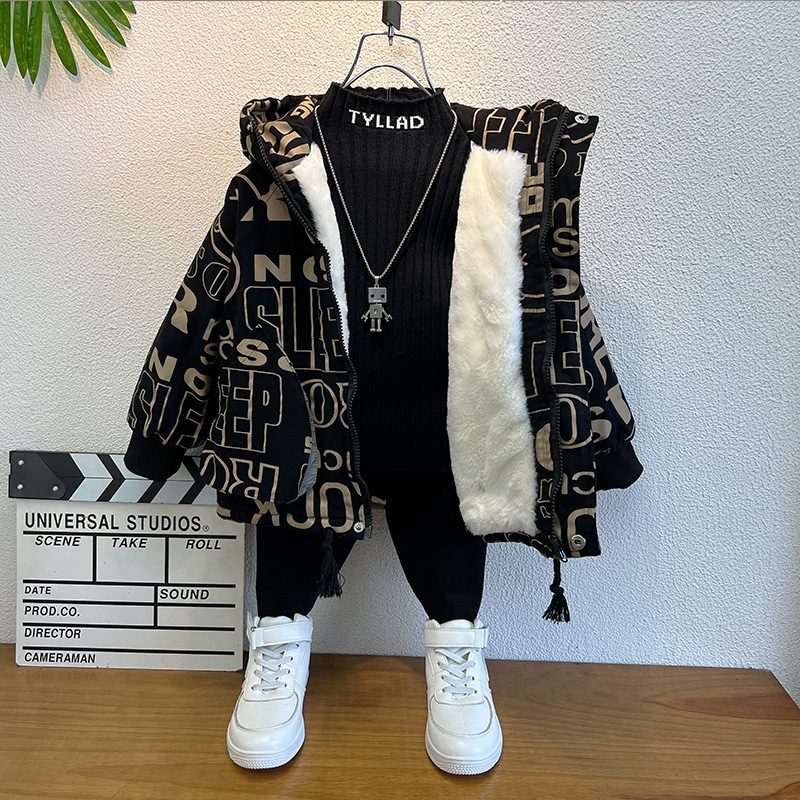 Boy gush jacket autumn and winter clothing foreign air baby cotton clothes thickened children clothes boy cotton clothes winter 2023 new-Taobao
