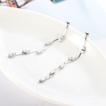 {Overflow color streamer} Olive leaf tassel earrings 925 silver inlaid with zircon