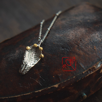 {Qingtong} Chinese sycamore national style small chic pendant necklace 925 silver hand carving