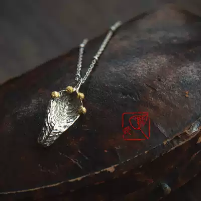 {Qingtong} China Wutong National style small chic pendant necklace 925 silver hand carving