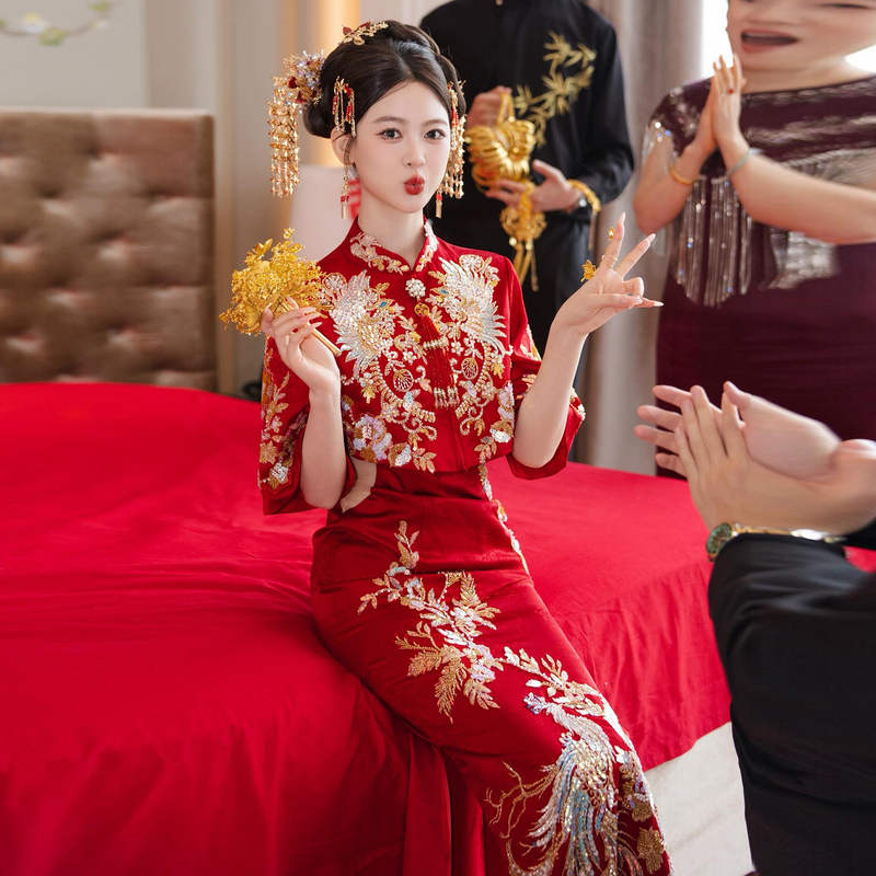 Xiuhe Suit 2026 New Style Bride Wedding Engagement Dress Women's Two-Piece Set Chinese Cheongsam Wedding Dress Red Toast Dress
