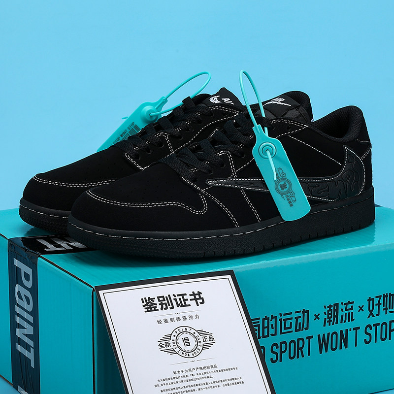 Authentic Putian Aj1 Swoosh Shoes Black Warrior Aj Unisex Casual Sports All-Black Versatile Black Swoosh Sneakers