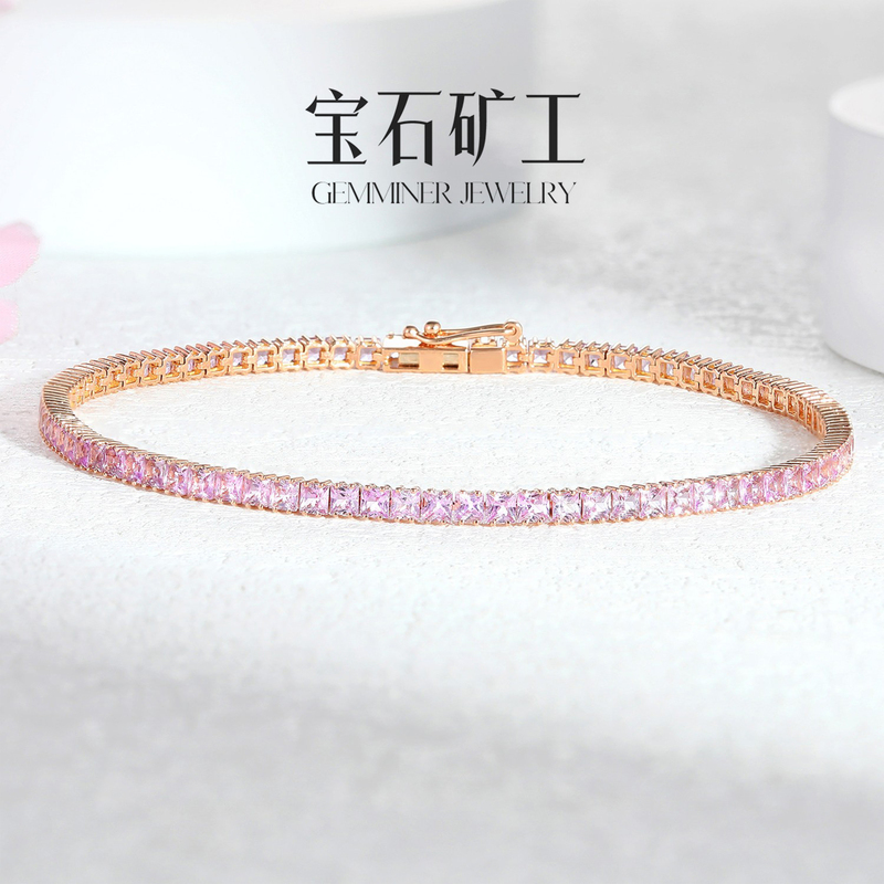 Gemstone Miner 18K Gold Natural Cherry Blossom Pink Sapphire Bracelet 4 Carat Finely Cut Pink Sapphire Full Circle Bracelet for Women