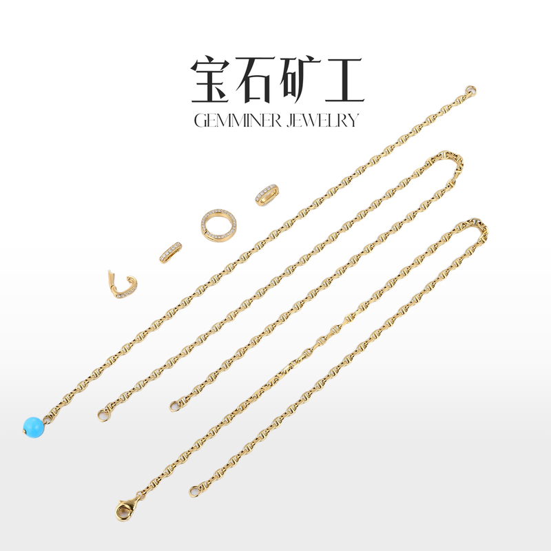 Gemstone Miner 18K Gold Turquoise Pig Nose Necklace Multi-Purpose Diamond Necklace That Can Be Used as a Bracelet