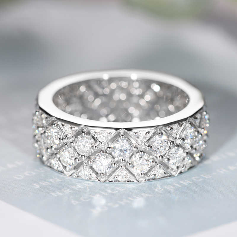 宝石矿工18k白金棱形钻石戒指方格满钻时尚女戒超闪奢华显大款