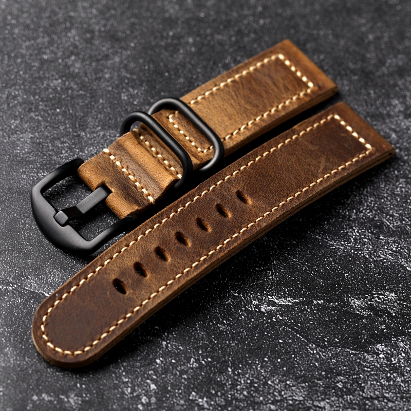 Handmade First-Layer Cowhide Leather Watch Strap, Distressed Men's Genuine Leather Strap 20 22 24mm Suitable for Citizen Bronze Watch Chain