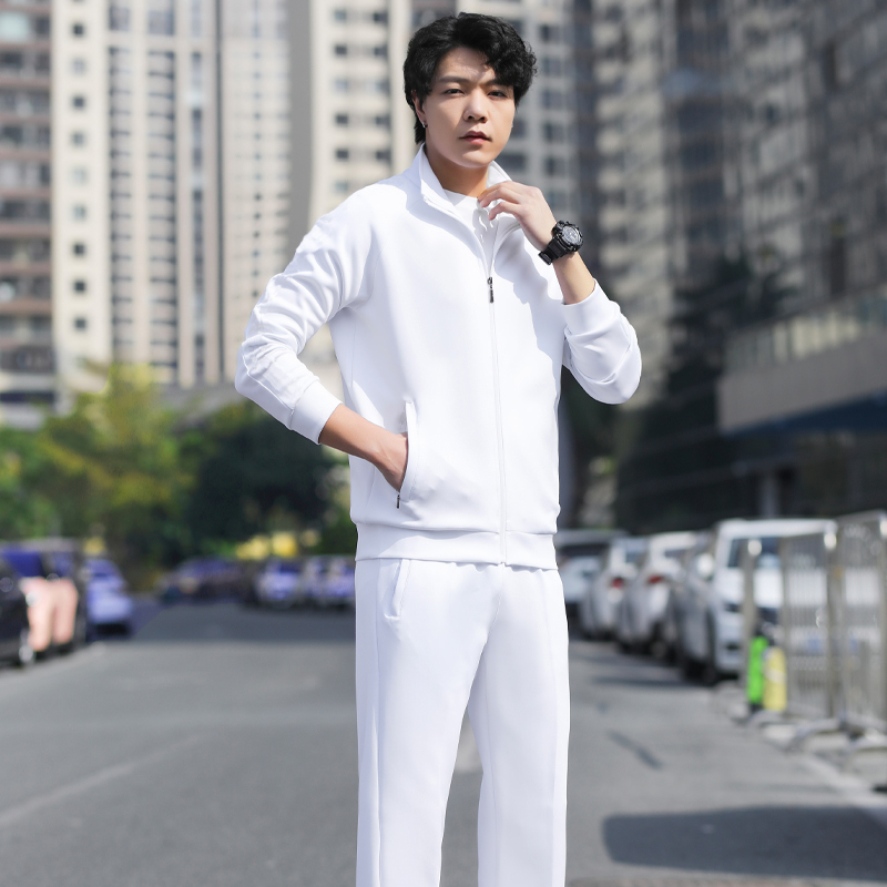 Spring and Autumn Jacket, Pure White Stand-Up Collar Long-Sleeve White Jacket, Cardigan Stand-Up Collar Long-Sleeve Sports Casual White Sweatshirt Spring and Autumn Jacket, Pure White Stand-Up Collar Long-Sleeve White Jacket, Cardigan Stand-Up Collar Long-Sleeve Sports Casual White Sweatshirt