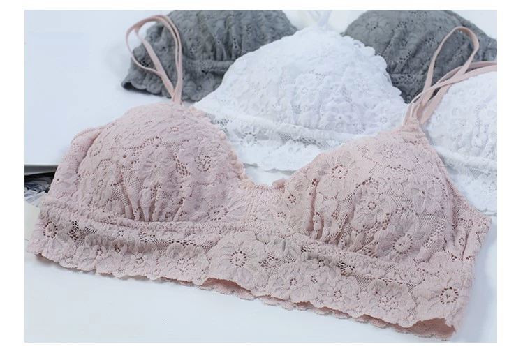 Với pad ngực thoải mái cao mềm ren rỗng đồ lót của phụ nữ sexy hoa siêu mỏng không có vòng thép bộ áo ngực đồ lót dây	