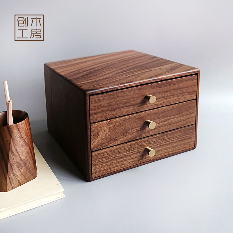 (three-layer drawer cabinet) solid wood-made desktop containing box documents office miscellaneous box containing cabinet crew-work room