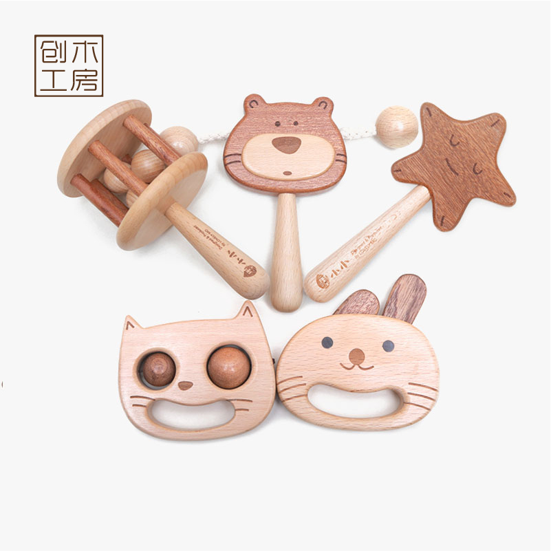 (Hand Rocking Bell Gift Box) Wooden Dial Wave Drum Can Nibble The Baby Puzzle Toy Gift Custom-made Carpentry Room