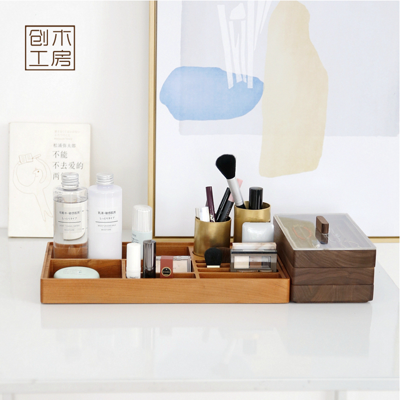 (Cosmetics containing box) Wooden Split G Lipstick Red Skin Care Products Brushed Makeup Desk Tabletop Finishing Box Creative carpentry
