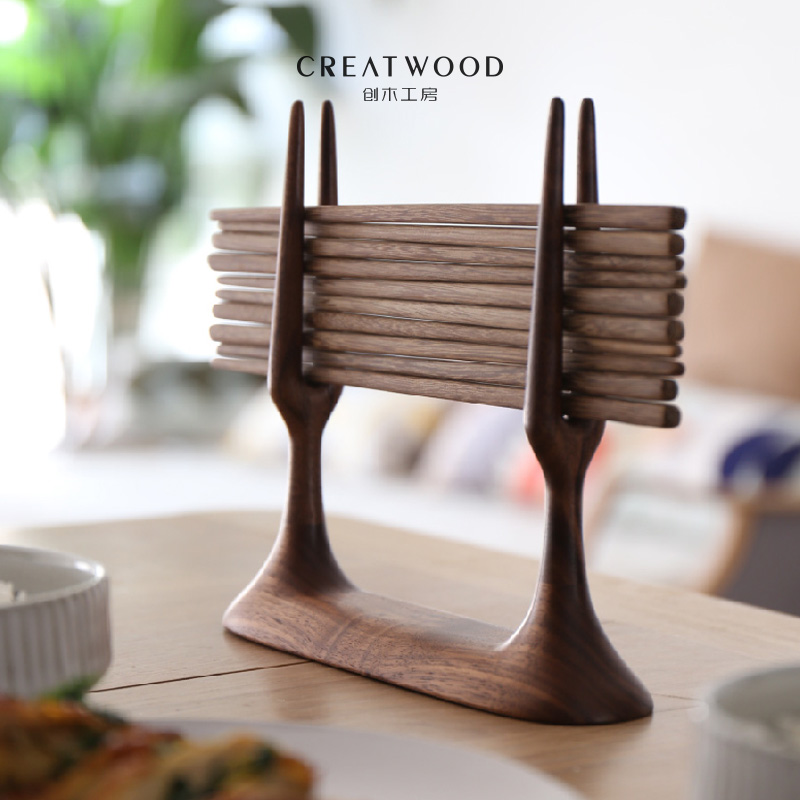 (Tuning Fork Chopsticks Rack) Solid Wood Chopsticks Rack Dining Room Kitchen Draining Chopsticks Holder Rack Storage Box Create Wood Workshop