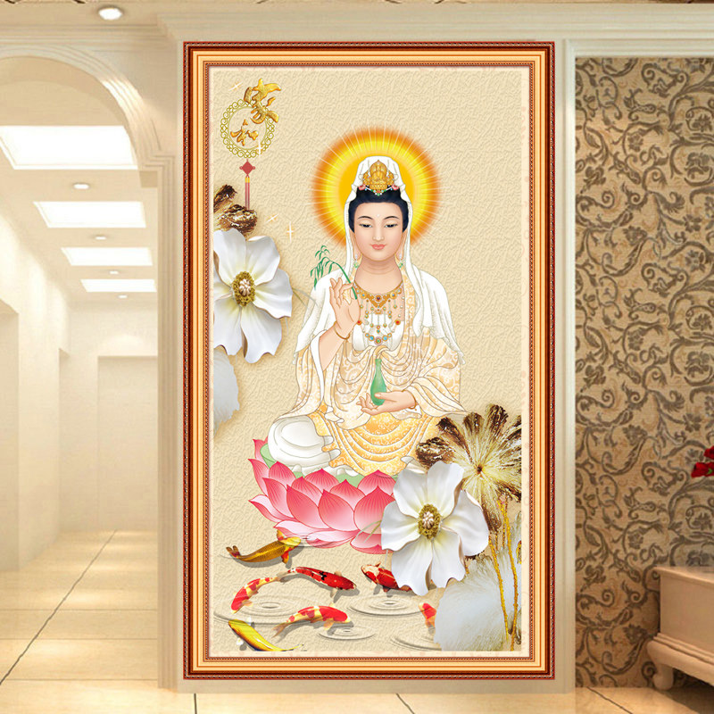 Cross embroidered diamond embroidered 2022 new living-room full drill for sitting lotus Guanyin Buddha statue series with brick and crystal diamond painting 5D