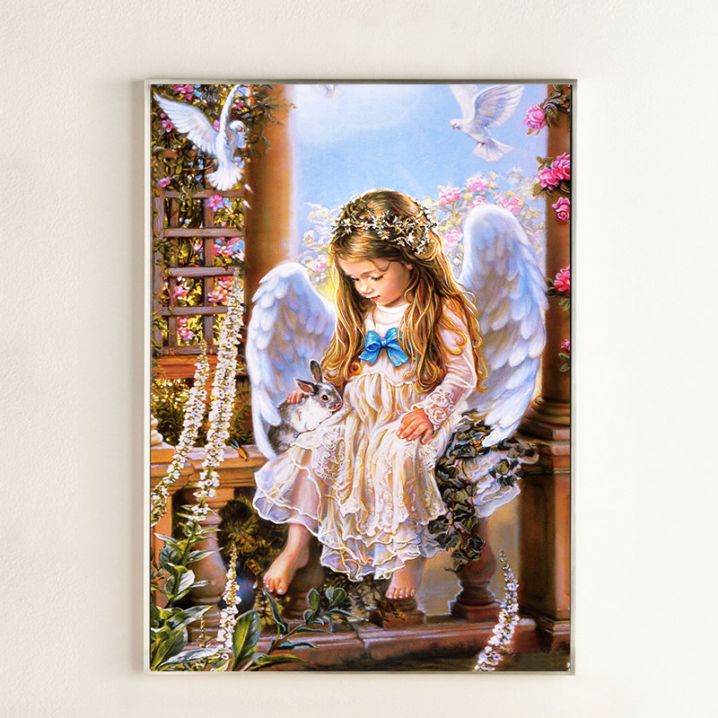 Cross embroidered diamond embroidered 2022 new living room European-style dining room Angel girl 5D point with brick diamond painting full drill