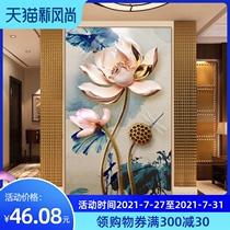 Cross stitch 2021 new full diamond lotus Lian Lian picture living room vertical entrance lotus Chinese style sticker diamond painting 5d