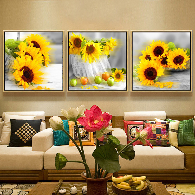 Cross Embroidered Sunflower 2021 New Living Room Sanlian Painting Dining Room Fresh Natural Sticky Diamond Full Diamond Painting 5D