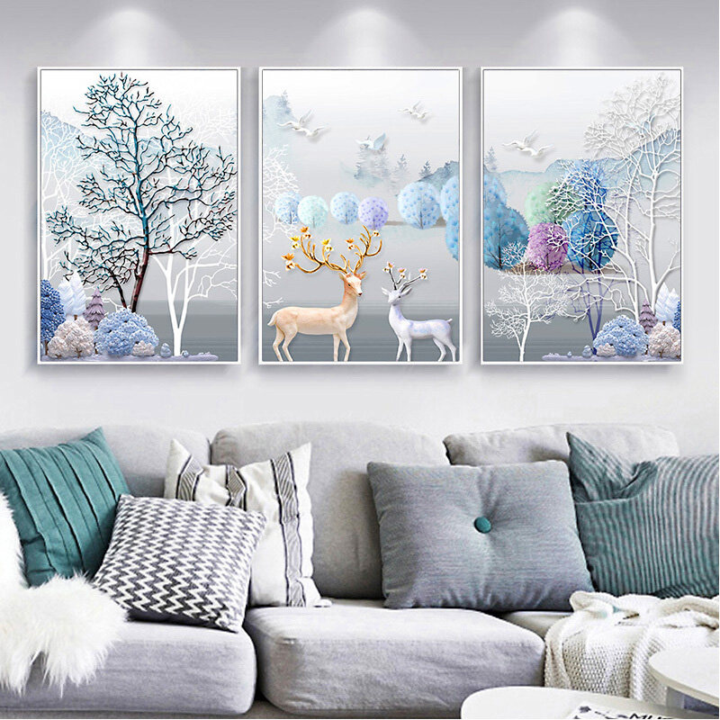 Hair Cairoe deer cross embroidered diamond embroidered 2021 new living room European-style triptych minimalist modern full diamond painting 5D