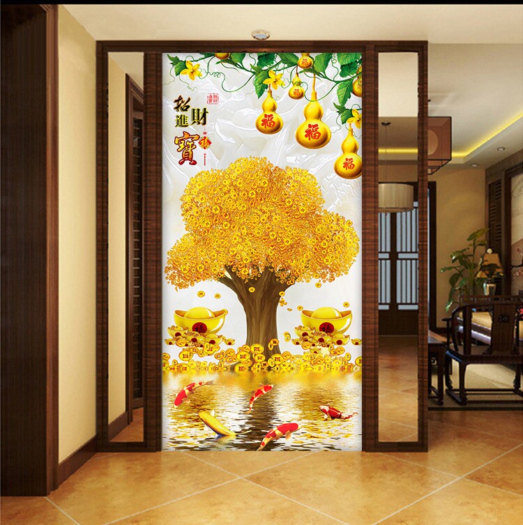 Cross embroidered gold full of 2021 new full drilling living-room rocking money fortune tree vertical version points glued to the diamond 5D diamond painting