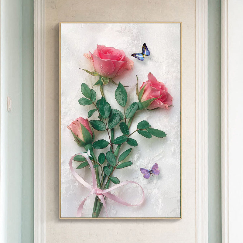 Cross embroidered rose 2021 new living room minimalist modern slightly fresher natural wind with a full brick 5D diamond painting