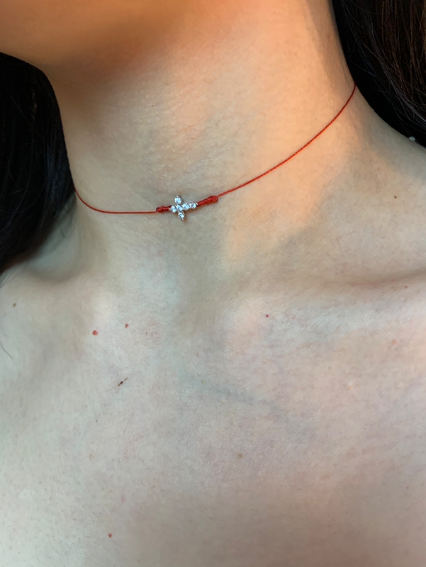Tangluo Handmade "Little Nose Ga" Series Red Rope Cross Choker Necklace, Ultra-Fine Braided Rope Collarbone Chain, Trendy