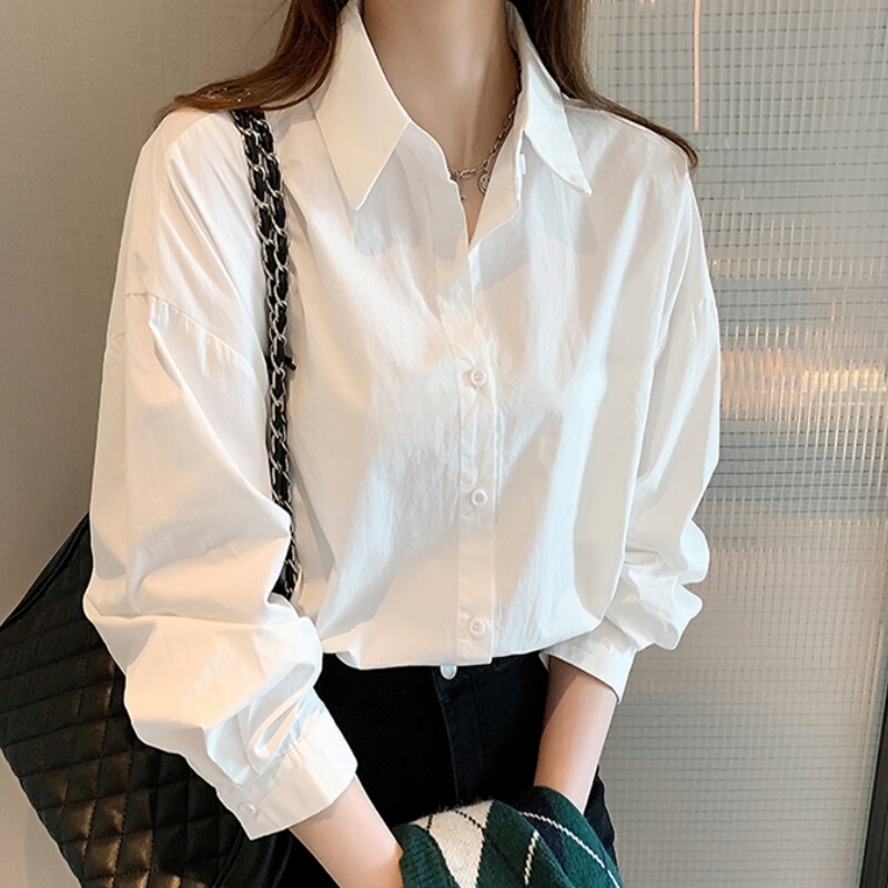 100% Cotton White Shirt for Women, Thick and Non-See-Through, Suitable for Spring and Autumn, Casual and Elegant, Lazy Style, White Shirt for Summer, Short-Sleeved, Loose Fit, Suitable for Layering