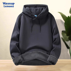 Wassup Lemon American-Style Hooded Sweatshirt for Men, Autumn and Winter, Fleece-Lined, Thickened, Long-Sleeved Hoodie, Spring and Autumn Youth Jacket