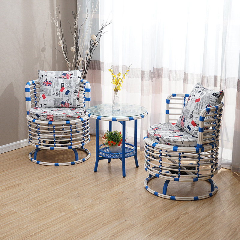 Imitation Teng Chair Rotating Rattan Chair Three-piece Office Furniture Balcony Simple Outdoor Garden Leisure Table and Chair Combination - Taobao