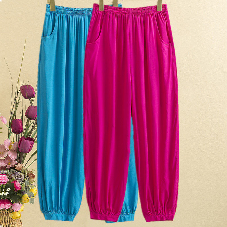 Summer practice cotton poplin 2021 women's pants artificial cotton loose dance yoga pants Tai Chi pants middle-aged bloomers thin