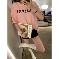 Letter T-shirt female summer new Korean loose casual short sleeve sweet age age girl pink top