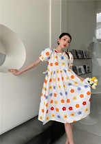 Retro College little dress female summer thin resort wind bubble sleeve designer original flower fairy dress