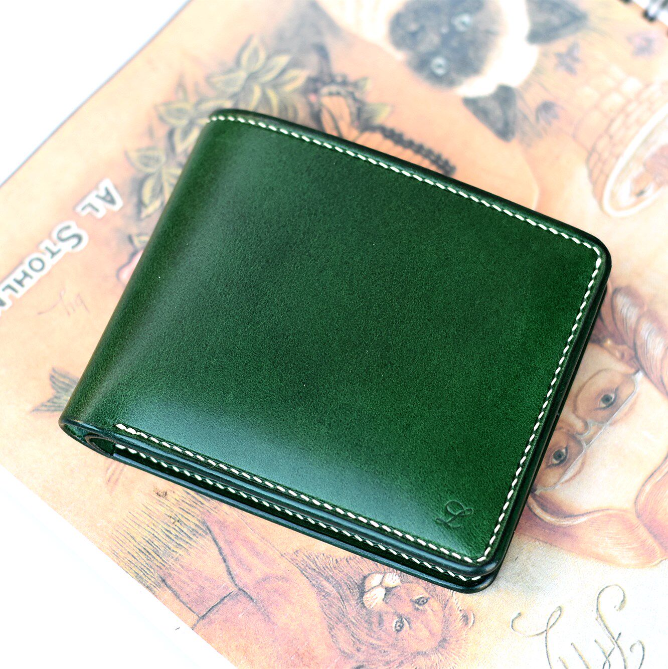 Leather wallet men's Italian vegetable tanned leather buttero horizontal short clip two-fold wallet wallet pure handmade