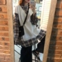 Mùa thu Hàn Quốc của phụ nữ retro sang trọng khâu giả hai mảnh kẻ sọc dài tay áo len cổ áo áo thun áo khoác nữ kaki