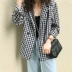Mùa thu Hàn Quốc phụ nữ retro chic kẻ sọc phù hợp với áo khoác lỏng lẻo dài tay nhỏ phù hợp với áo sơ mi cardigan