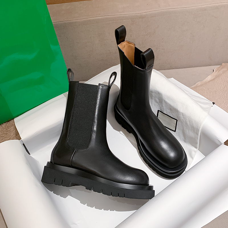 mona cog middle cylinder boot thick bottom Chelsea boot slim down Martin boots female Inn Wind Genuine Leather Fried Street Short Boots