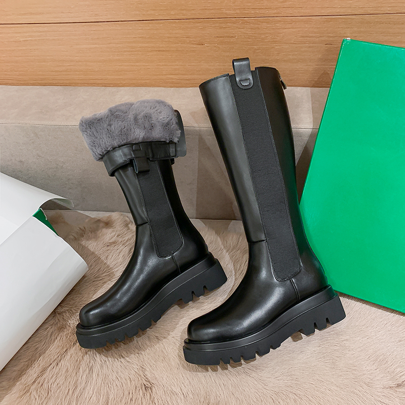 2021 new fur integrated snow ground boots female real leather Northeast big cotton warm long boots cotton boots gush