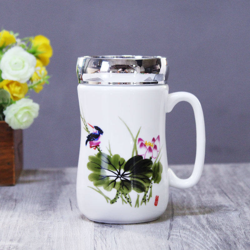 Creative ceramic cup Mirror mug with lid Spoon Gift large capacity water cup Coffee milk cup 450ml