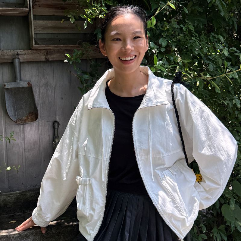 Seersucker [Breakfast White Bread] White Elastic Drawstring Workwear Jacket Autumn Jacket