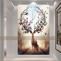 Custom art glass TV background wall screen partition Shoe cabinet Living room entrance corridor Lobby Hotel deer