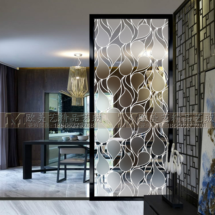 Art glass partition screen living room light transmission porch tempered frosted process modern simple grid entrance background wall