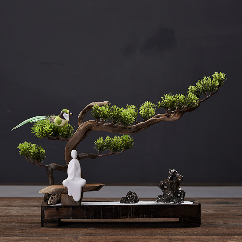 New Chinese Zen Willow Landscape Pendulum with Slight Landscape Fake Mountain Greet Guests Pine Sand Pan Office Home Living Room Adornment