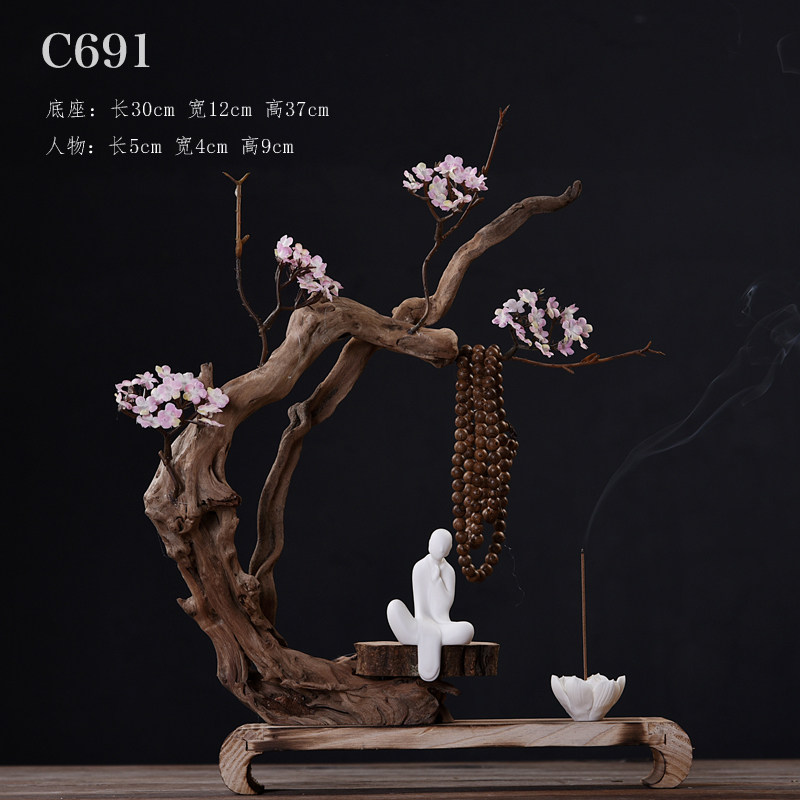 Chinese style Zen Mood Swing Piece Creative Weathering solid wood root engraving Modern ceramic Living room Bogurack Xuanguan Decorative Craft Gift Hem