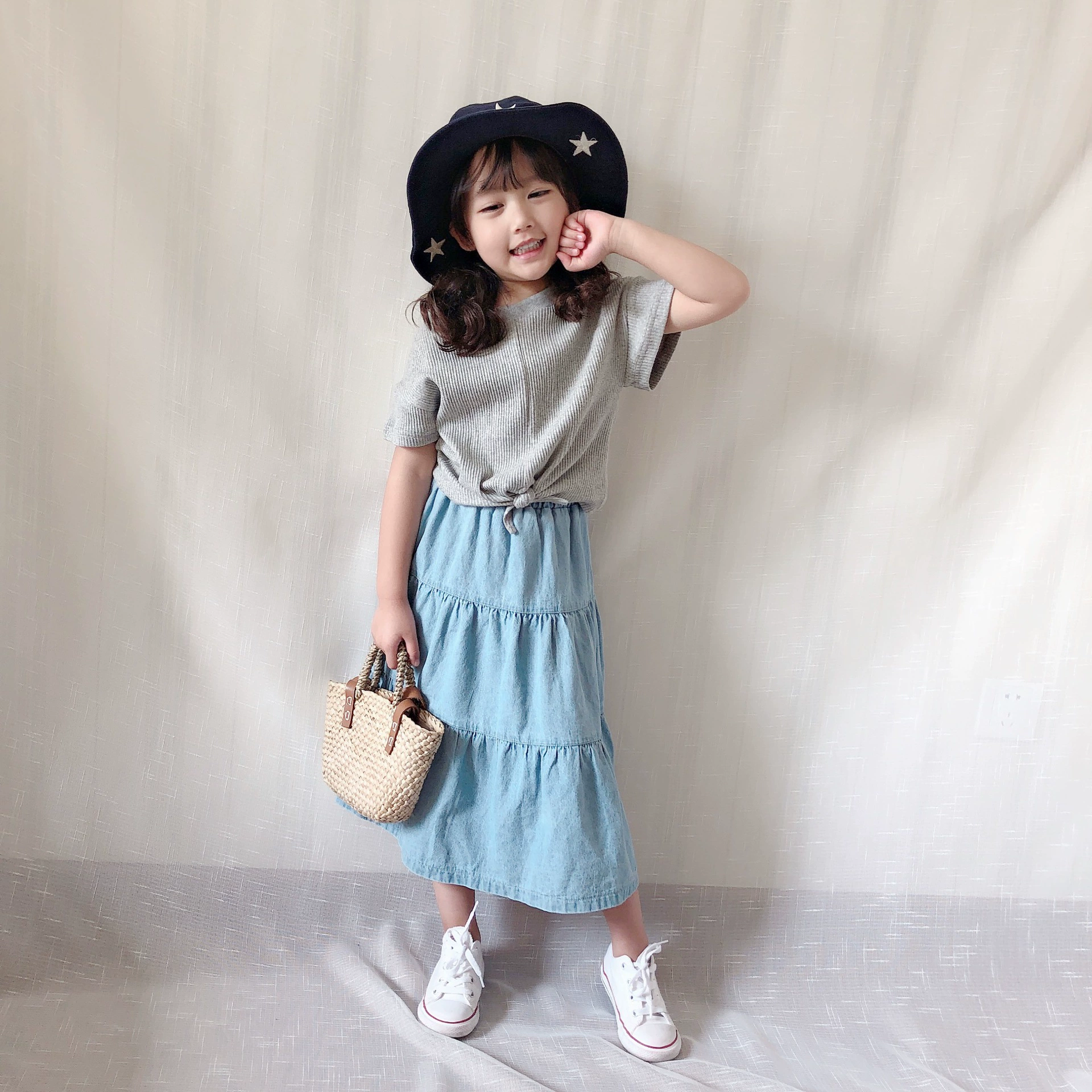 Phụ huynh và con mặc mẹ và con gái Váy cotton mùa hè Cô gái kiểu phương Tây Váy denim mỏng Nhật Bản váy bánh trung dài - Trang phục dành cho cha mẹ và con