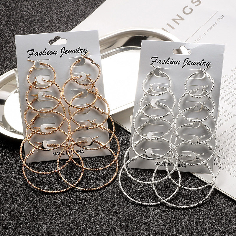 European and American cross-border hot selling size circle earrings suit 6 pieces of ear ring rock punk Exaggerated Personality Earrings