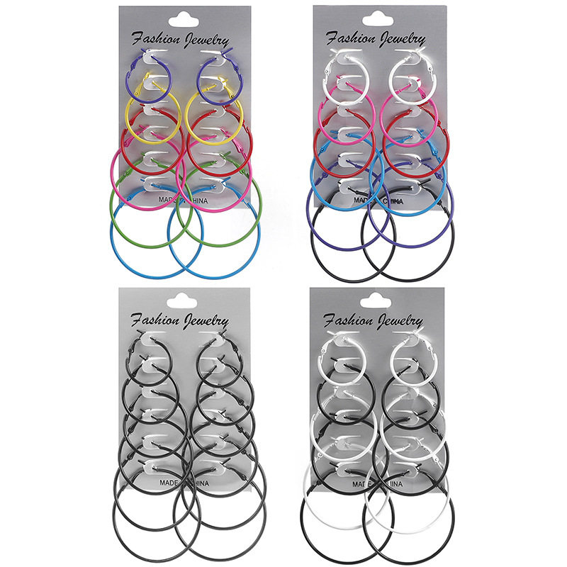 Net Red new paint color size circle 6 pairs set earrings earrings ear ring personality punk rock retro earrings