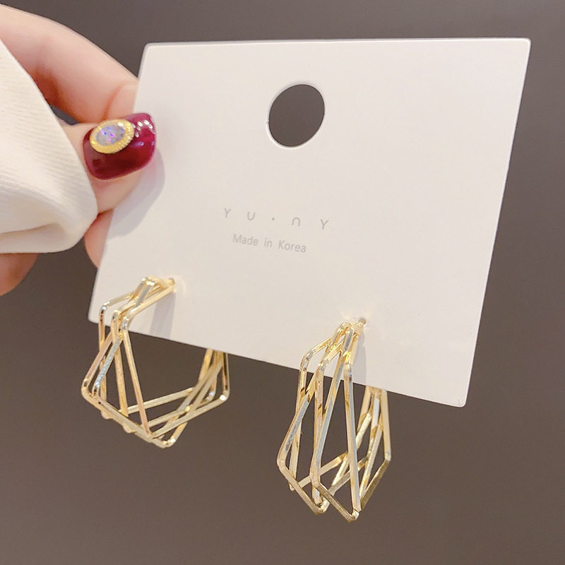 S925 silver needle creative geometric square earrings design sense new ear needle temperament retro personality trend earrings women