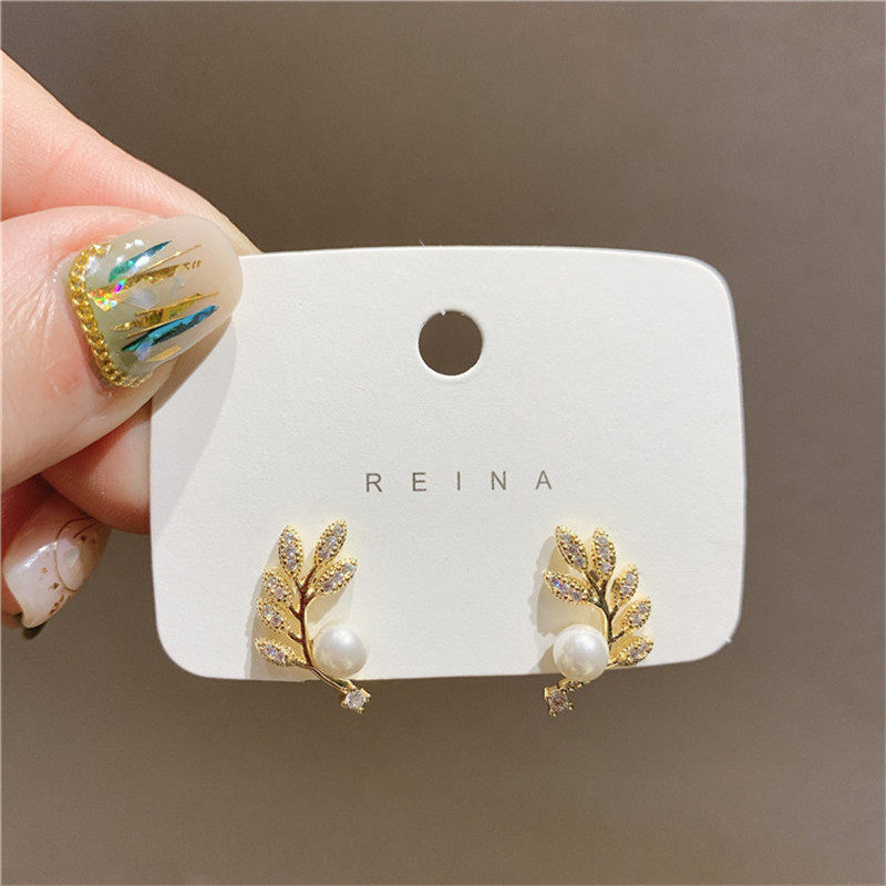 S925 silver needle temperament pearl branch ear needle Korean fashion all-match exquisite small ins elegant earrings female